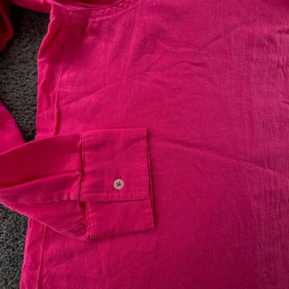 NWOT GAP Linen Rayon Blend Hot Pink Button Up Shirt Long Sleeve Large Ladies - Picture 10 of 12